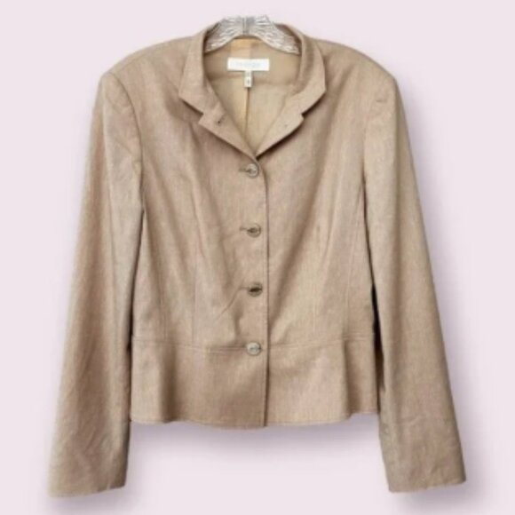 ESCADA Wool Linen Blazer Beige Neutral Button Front Collared Womens Size 40 / M - Picture 1 of 6